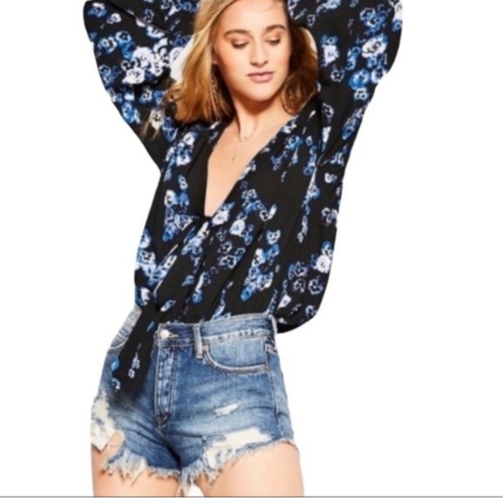 Free people forties feels bodysuit in black and blue